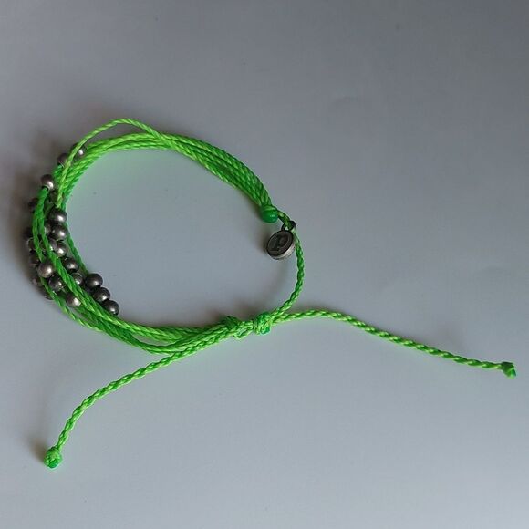 Pura Vida Jewelry - Pura Vida Green Multistrand Adjustable Cord Bracelet with Silver Tone Ball Beads